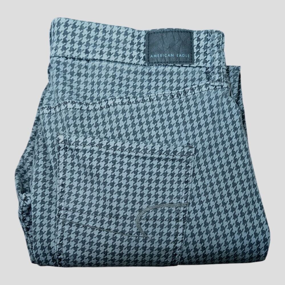 American Eagle Houndstooth Jeans Womens size 12 Gray Curvy Super Hi Rise Jegging